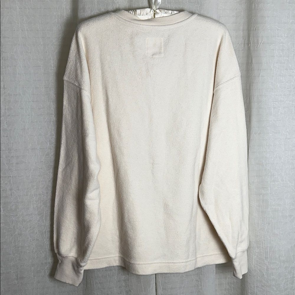 aerie Neutral Ivory Quarter Button Cotton Sherpa Henley Sweatshirt - Picture 10 of 17